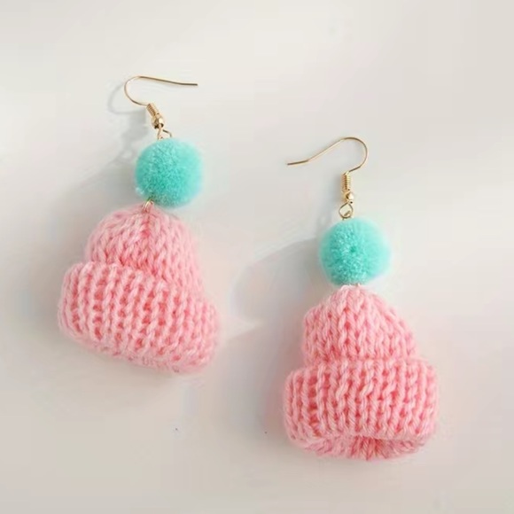 Jewelry - Pink & Blue Beanie Dangle Earrings